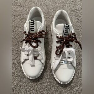 Miu Miu White Sneakers with Brown and White Laces